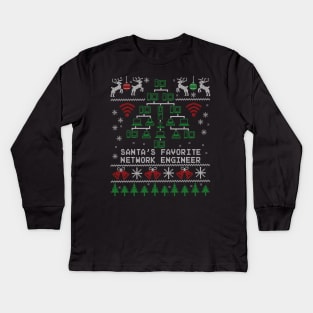 Santa's Favorite Network Engineer Christmas for IT Professionals Kids Long Sleeve T-Shirt